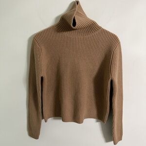 Jenni Kayne Cropped Turtleneck Cashmere Wool Sweater Camel Size Small